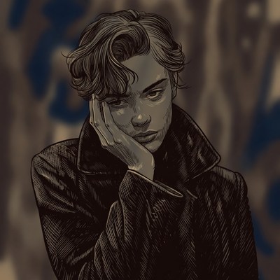 Young man resting chin on hand