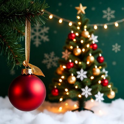 Red Christmas Ornament on Small Tree