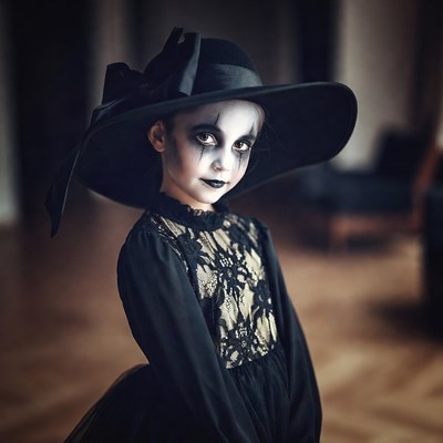 Girl in black lace witch costume