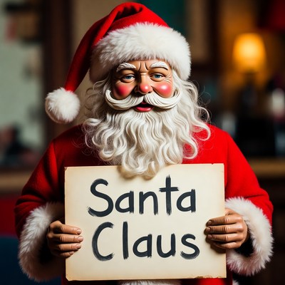 Santa Claus holding sign