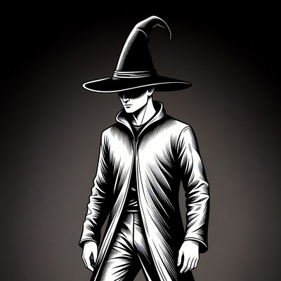 Man wearing black witch hat