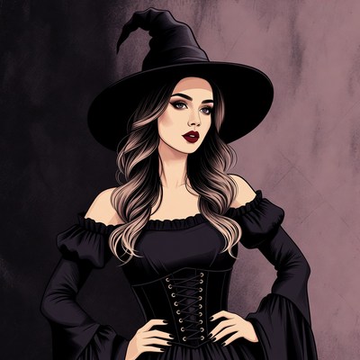 Beautiful Witch Woman in Black Hat