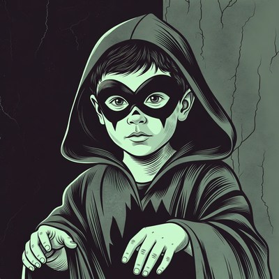 Boy in hooded mask illustration