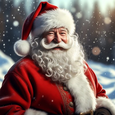 Smiling Santa Claus in snowy forest