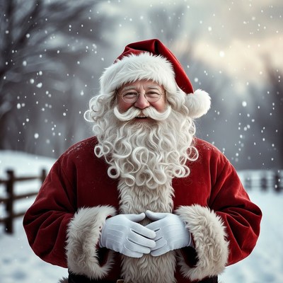 Smiling Santa Claus in snowy woods