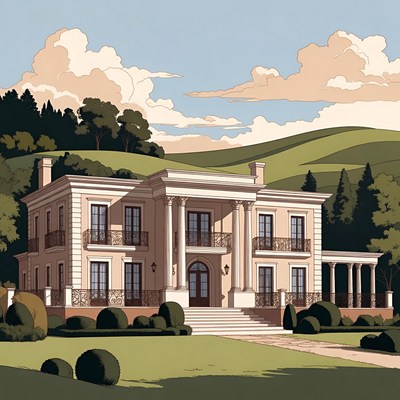 Luxury Mansion in Hillside Landscape