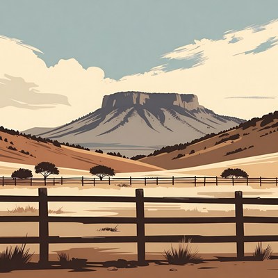 Mesa Mountain with Fence Illustration