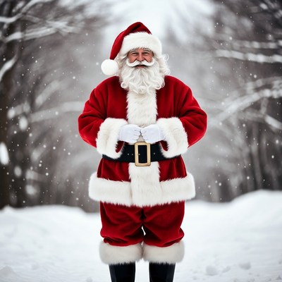 Santa Claus standing in snowy forest