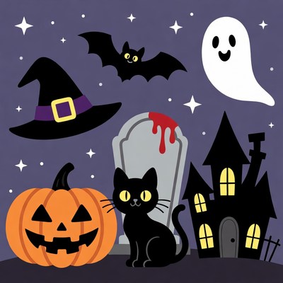 Halloween clipart with pumpkin bat ghost