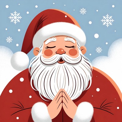 Santa Claus Praying with Snowflakes