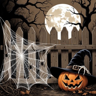 Jack-o-lantern witch hat Halloween scene