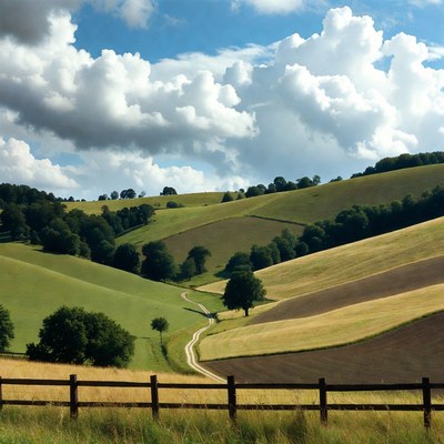 Rolling Green Hills Landscape with Path