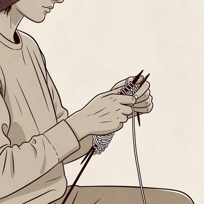 Woman knitting with needles