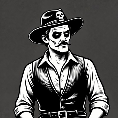 Skull-faced cowboy with skull hat
