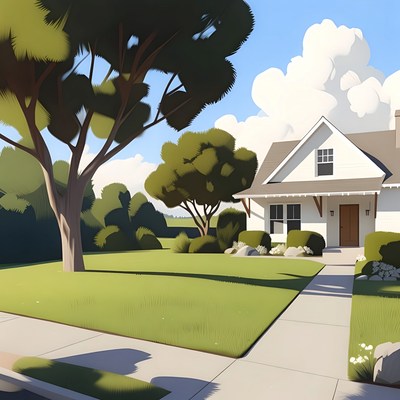 White house with trees and garden