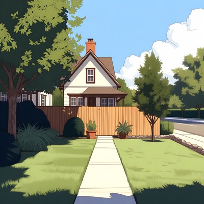 Cozy House with Green Lawn and Trees