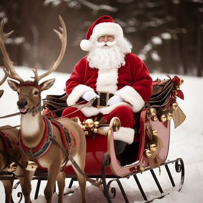 Santa Claus in Sleigh with Reindeer