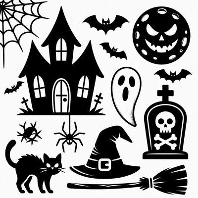 Halloween Silhouette Icons Set