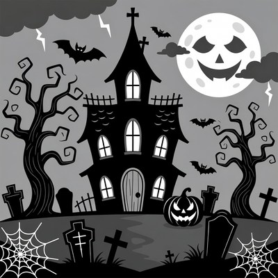 Spooky Haunted House Halloween Illustration