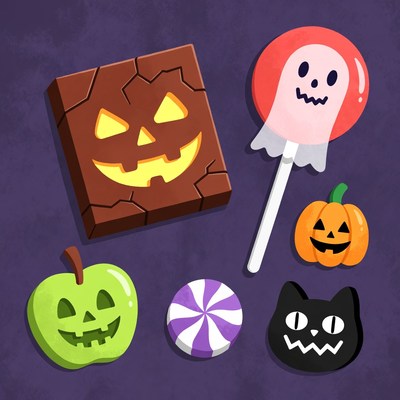 Halloween Candy Pumpkin Cat Illustration