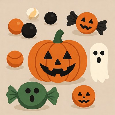Halloween Candy Pumpkins Ghosts Illustration