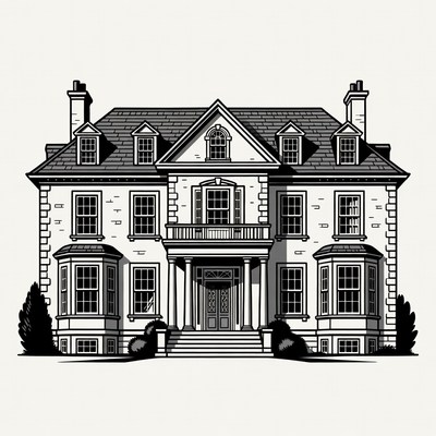 Elegant Mansion Line Art Illustration