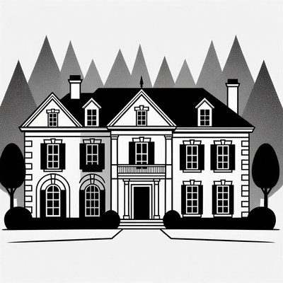 Large Mansion with Mountains Clipart