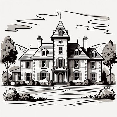 Grand Victorian Mansion Illustration