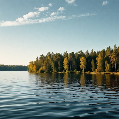 Autumn Forest by Calm Lake