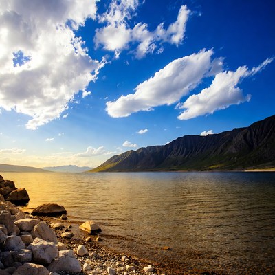 Mountain Lake with Rocky Shore