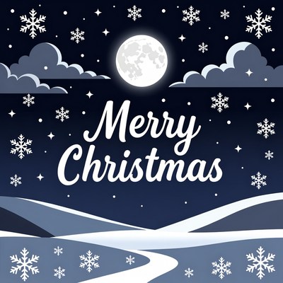 Merry Christmas Snowy Night Illustration