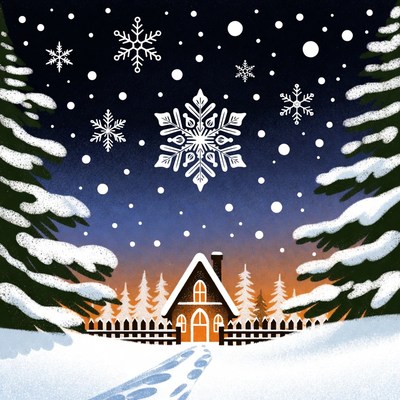 Snowy Winter Cabin in Forest