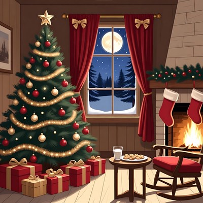 Cozy Christmas Living Room Illustration