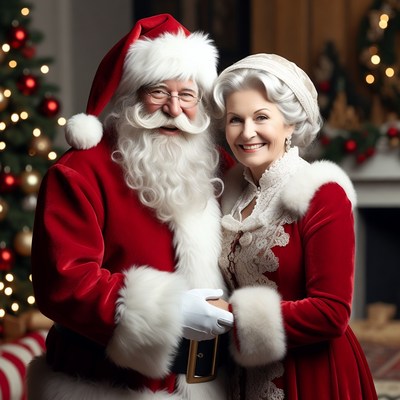 Santa Claus and Mrs. Claus smiling together