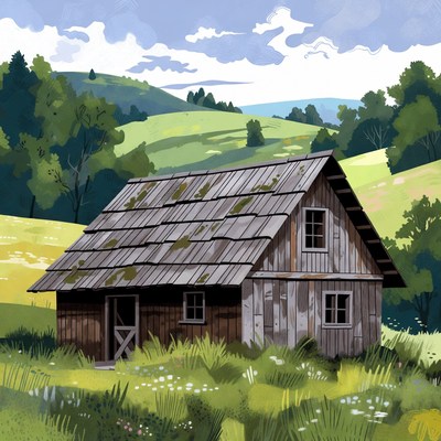 Old Wooden Cabin in Green Hills