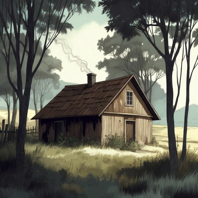 Wooden Cabin in Forest Clearing