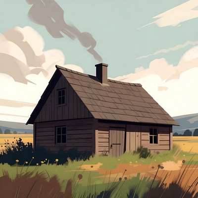 Cozy Wooden Cabin in Golden Field