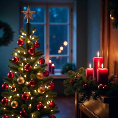 Festive Christmas tree with candles