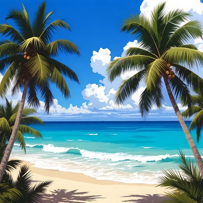 Tropical Beach with Palm Trees