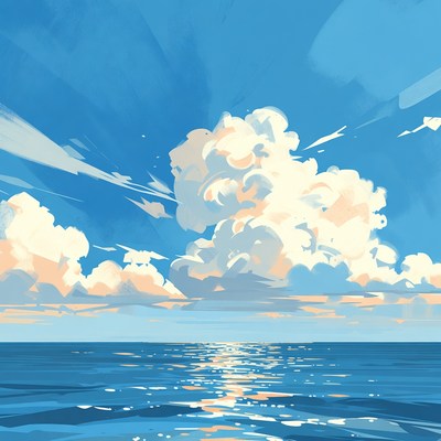 Ocean Sunset with Fluffy Clouds