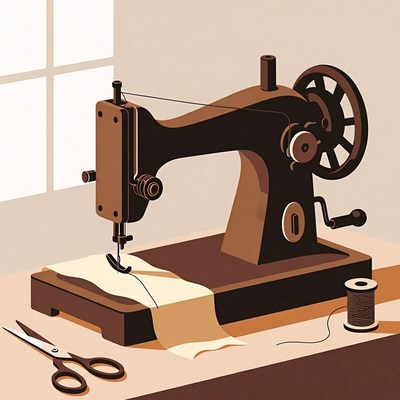 Vintage Sewing Machine with Thread