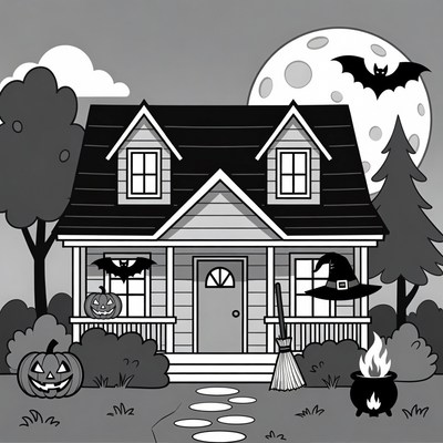 Spooky Halloween House Illustration