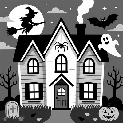 Halloween Haunted House Illustration