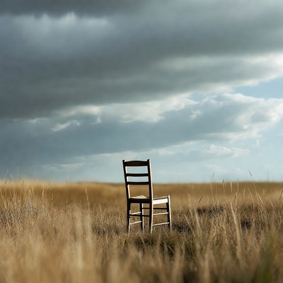 Wooden chair in tall grass field