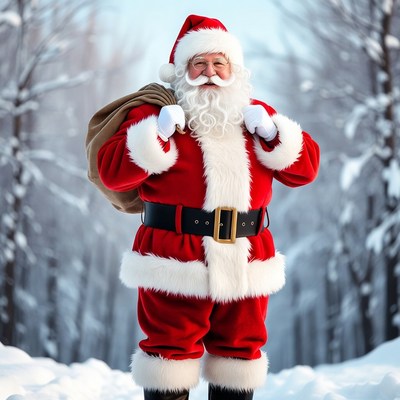 Smiling Santa Claus in Snowy Forest