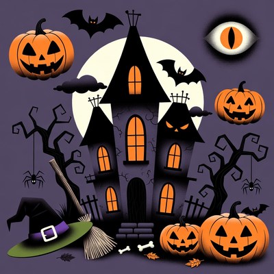 Spooky Halloween Haunted House Illustration
