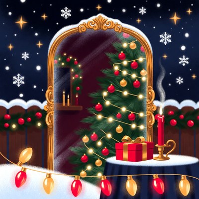 Christmas Tree in Ornate Mirror