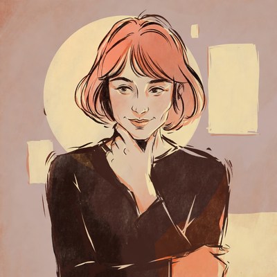 Woman with hand on chin illustration