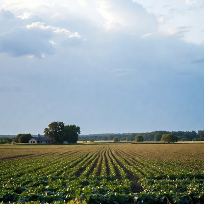 Soybean Field with Farmhouse