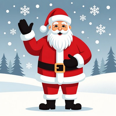 Santa Claus waving in snowy forest